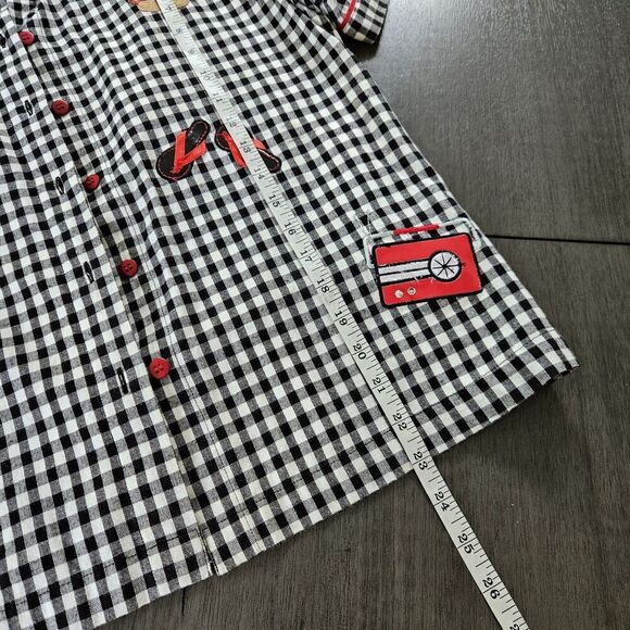 Vtg Lemon Grass Black Gingham Plaid Embroidered Picnic Button-Up Shirt Novelty S - Picture 6 of 12